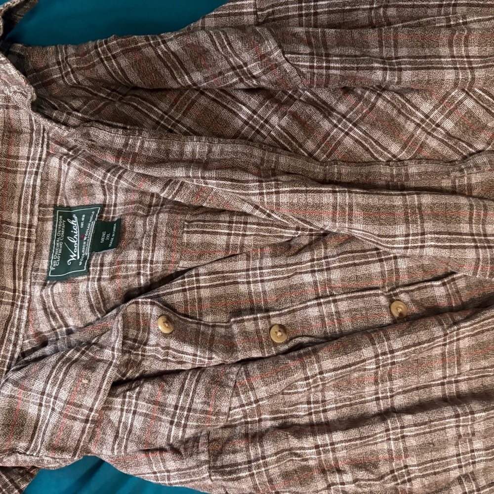 Woolrich Brown and Tan flannel shirt
